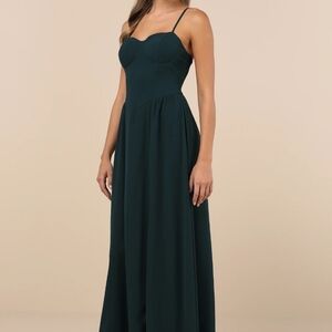 Lulus Exuding Excellence Dark Teal Sleeveless Bustier Maxi Dress